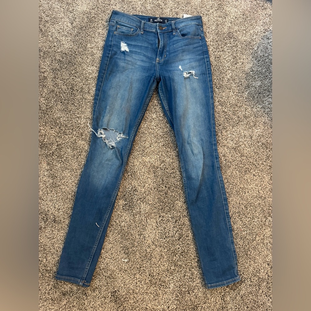 Hollister Women's Distressed Skinny Jeans in Blue